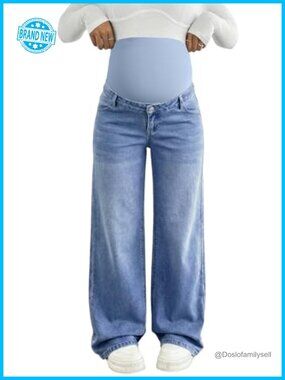 Womens Maternity Wide Leg Jeans Over Belly Pregnancy Pants for Work